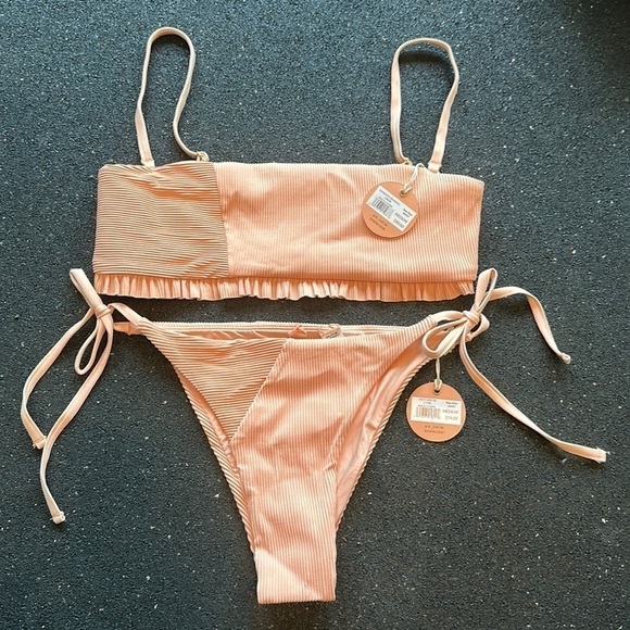 B Swim Other - Women's Peach Ribbed Tie-Side Bikini Set